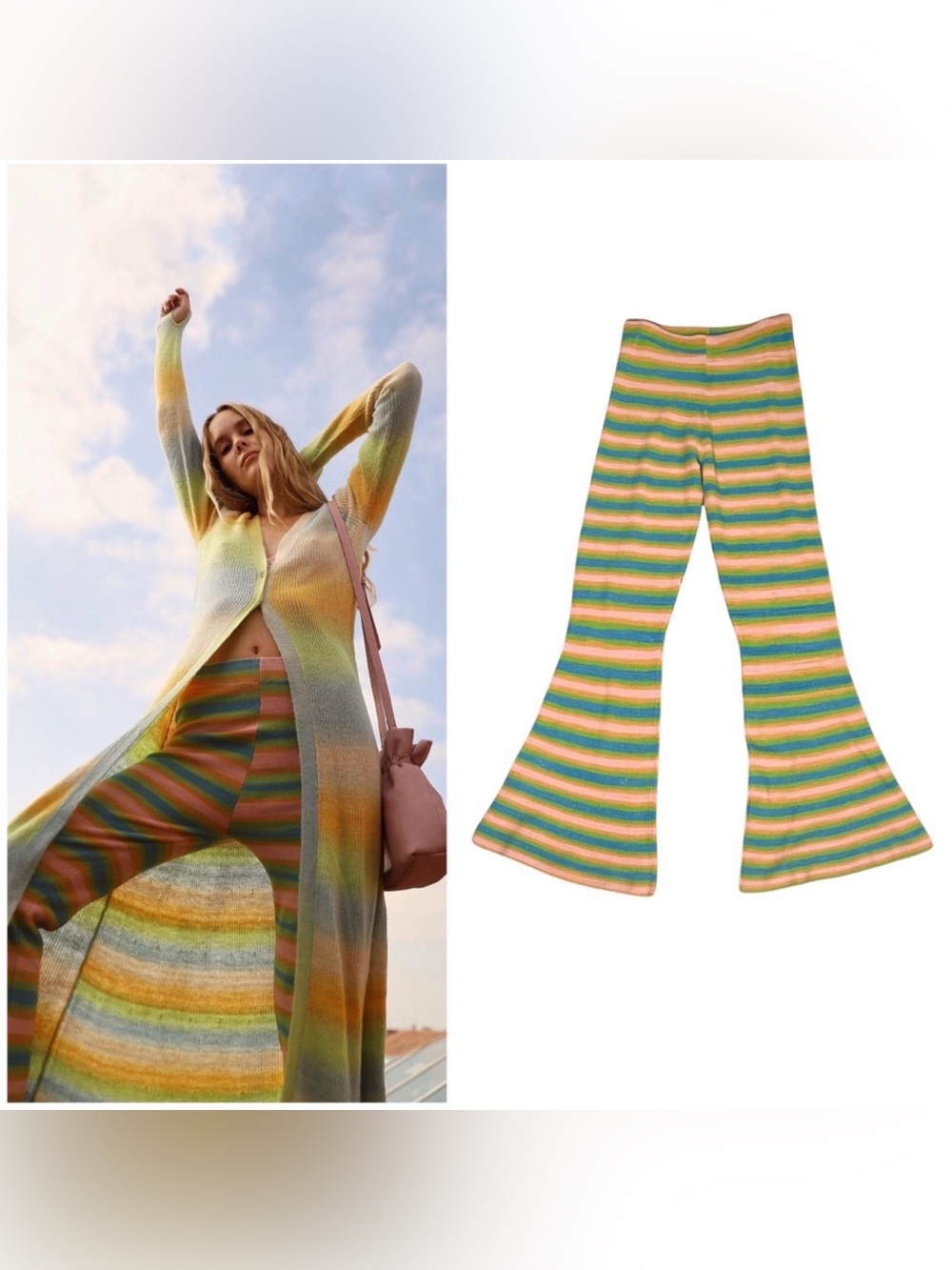 Free People Esme rainbow striped knit flare leg pants size large